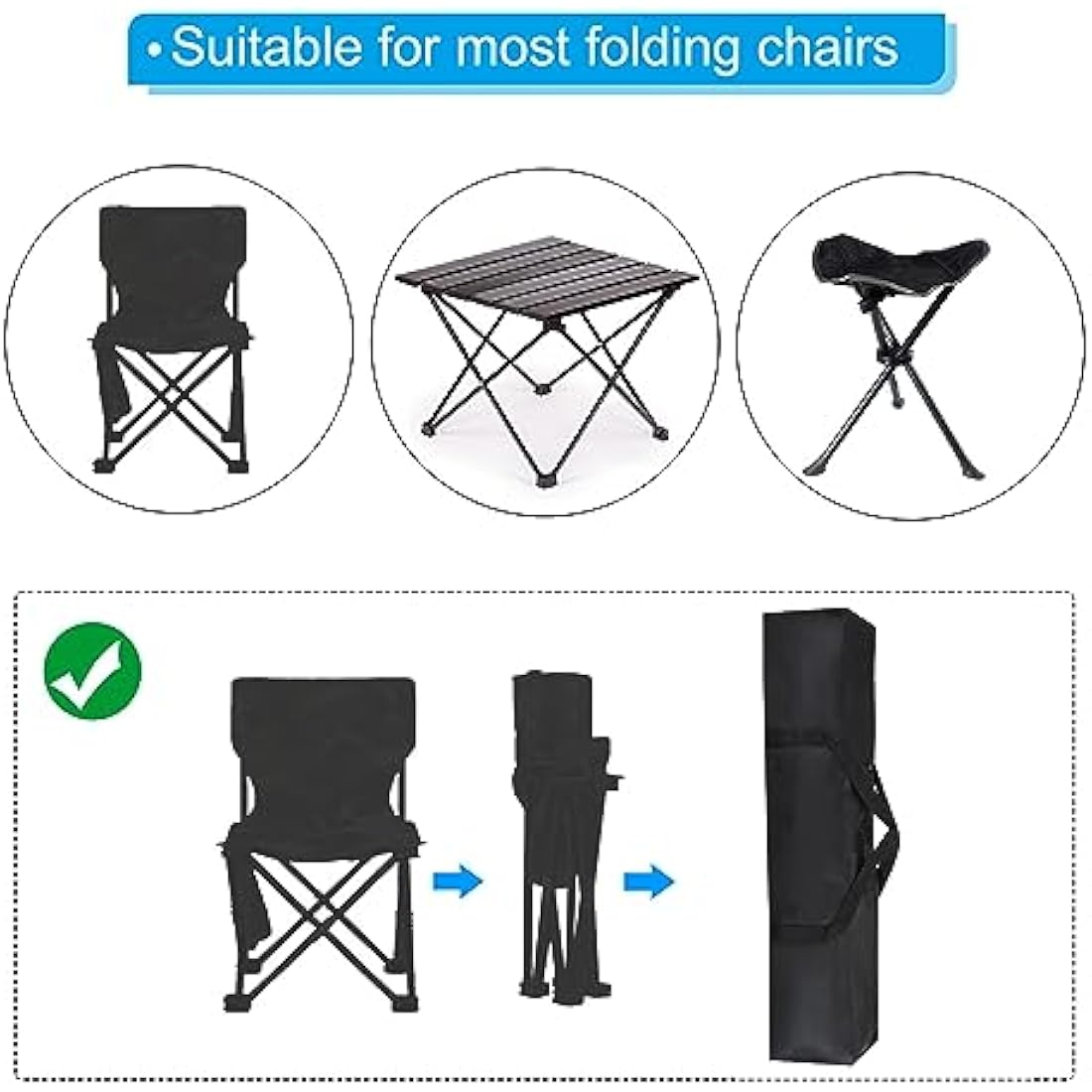 PATIKIL 39 Inch Camp Chair Replacement Bag 2 Pack - Nylon Folding Chair Carry Bags With Zippered Shoulder Strap for Beach, Camping, Travel - Black