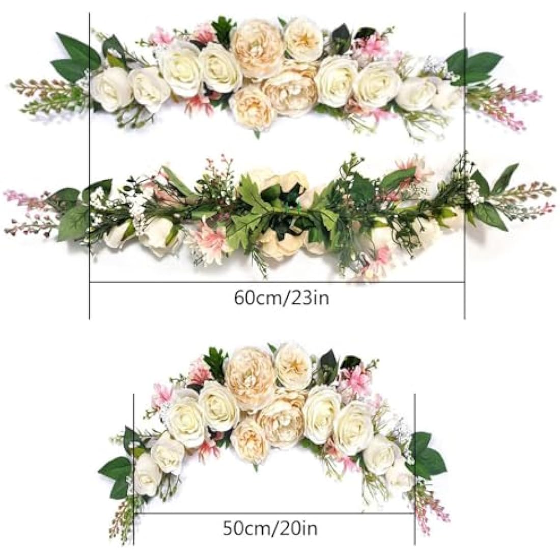 Wedding Arch Flowers, 60cm, Flower Swag, Decorative Swag, Artificial Flower Swag for Door Wedding Party Wall Home Decor (Champagne)