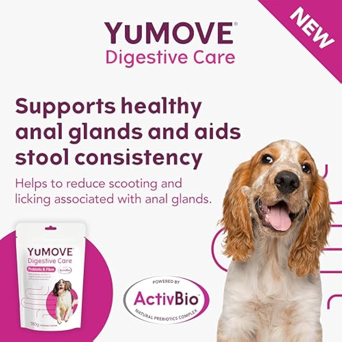 YuMOVE Digestive Care & Fibre, Dog Pre and Probiotic Supplement for Gut Health, Digestive and Anal Glande Support, All Ages and Breeds with Sensitive Digestion, 180g