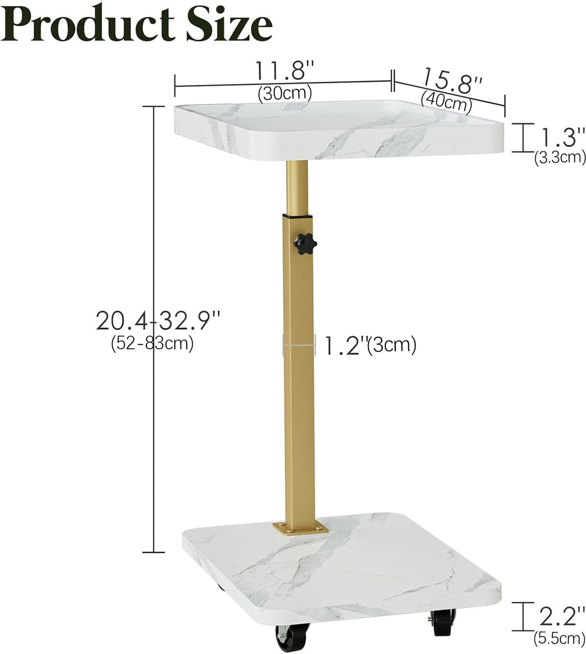 C-Shaped Side Table, Height Adjustable Sofa Table, 360° Swivel Tray Table