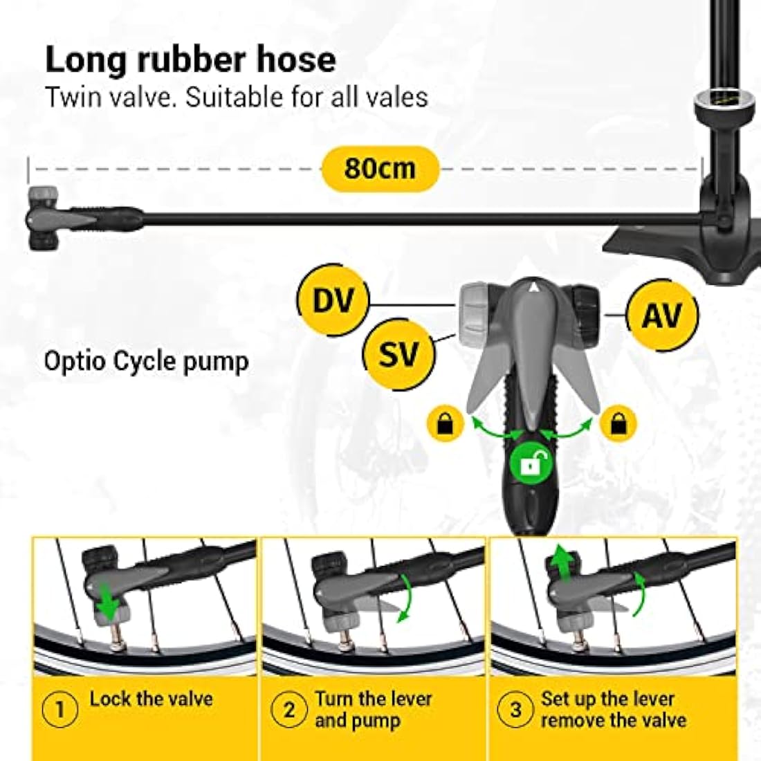 Optio Cycle Bike Pump With Pressure Gauge 160 PSI / 11 Bar Air Pump, Bicycle Pump For All Bikes | Cycle Pump, Bike Floor Pump For Presta and Schrader Valve | Bike Tyre Pump