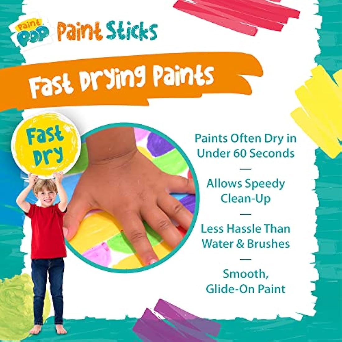 Paint Pop Paint Sticks For Kids - 30 Pack Assorted Colours & Giant Storage Tube - Twist & Paint, Mess-Free, Fast Drying Action, Easy Clean Up, Vibrant Colours, Multi-Surface,0.5 Liters