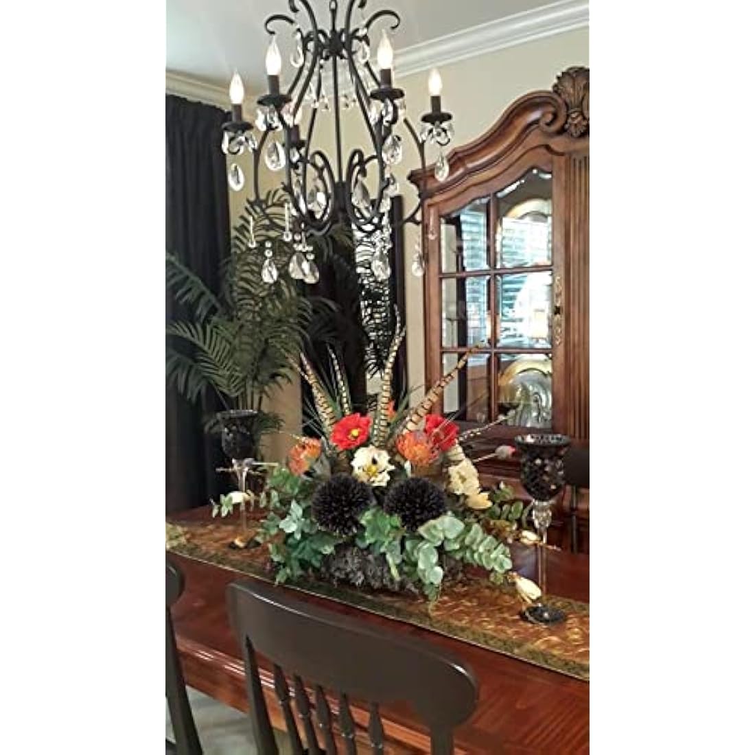4'' Large Artificial Chrysanthemum Flowers with 24.7'' Long Stem, 6 pcs Black Fake Silk Flowers Faux Ball Flowers for Home Decor, Bridal, Wedding, Party, Garden, Floral Arrangement