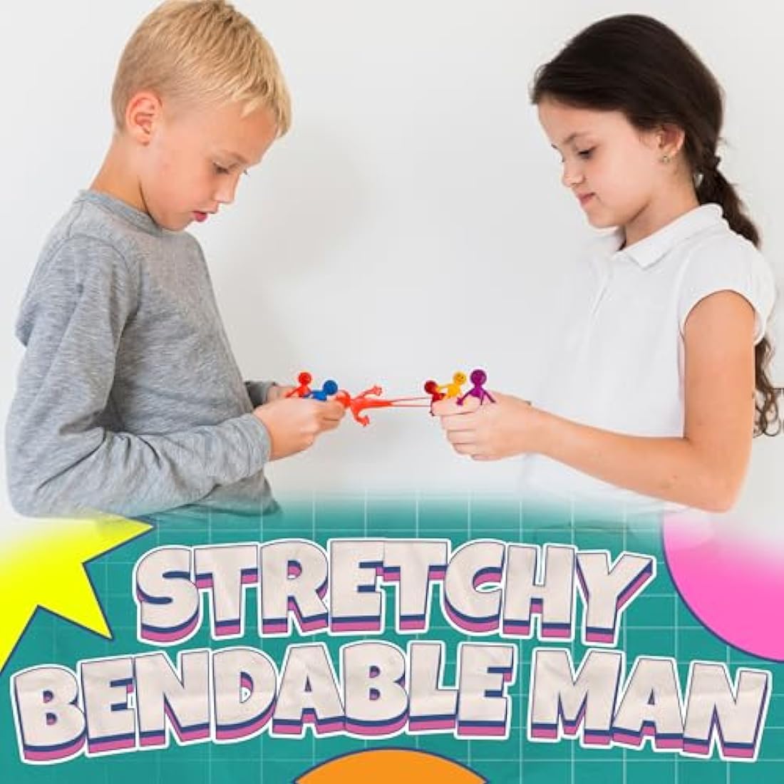 Stretchy Sticky Men (36 Pack) Assorted Fun Colours, A Sticky, Stretchable, Slimy, Gooey Texture, Toy for Stress Anxiety Relief, Great Party Favours, Stocking Fillers