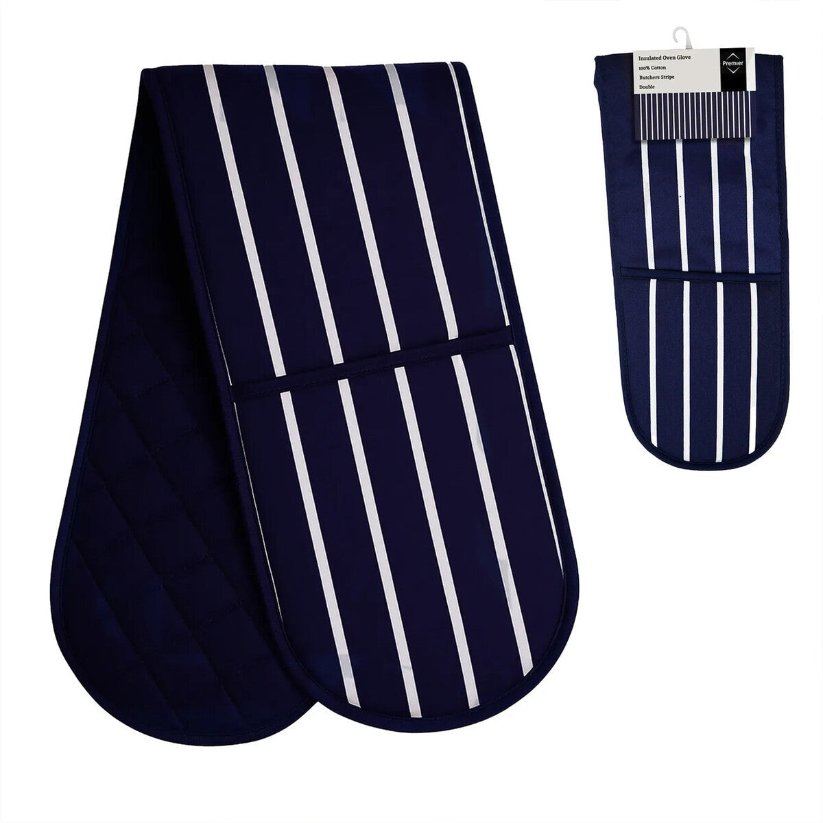 Navy Double Oven Glove | Butcher Stripe