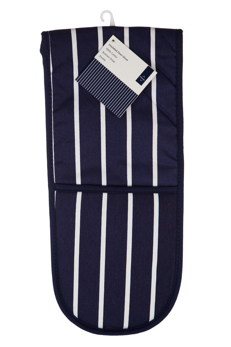 Navy Double Oven Glove | Butcher Stripe
