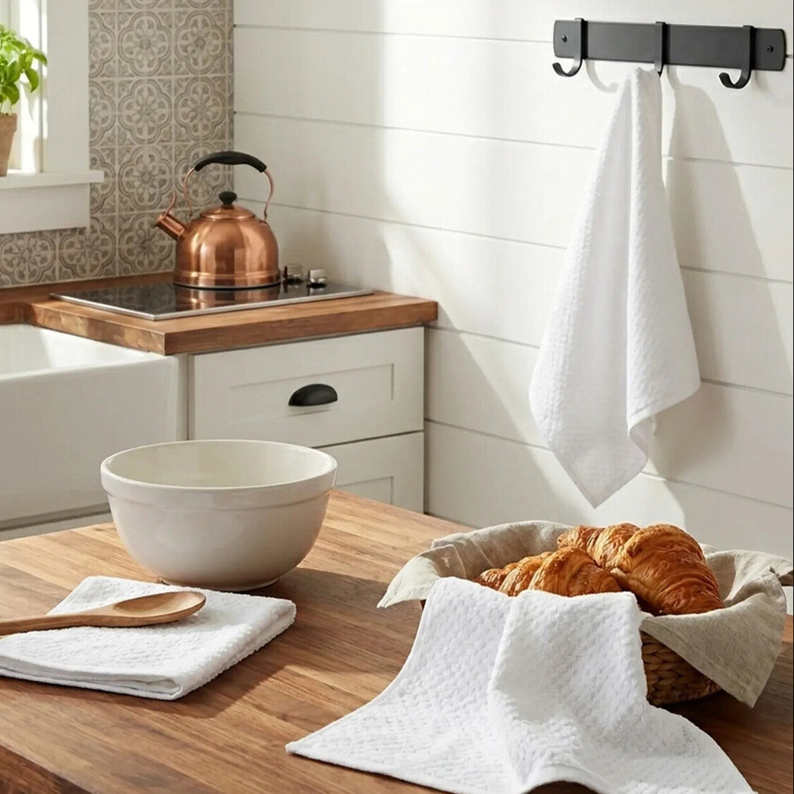 Set of 3 White Terry Tea Towels | Doro