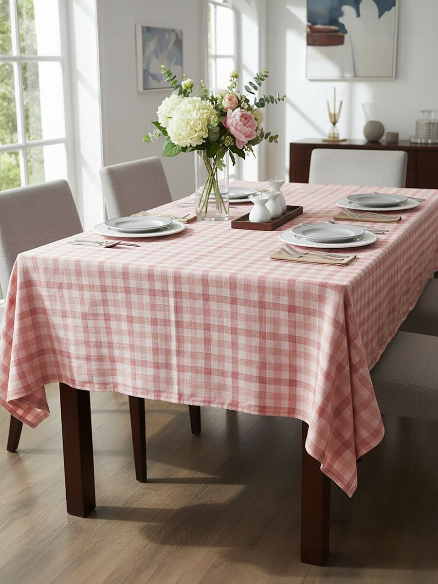 Thread and Loom Toasted Almond And Coral Check Tablecloth