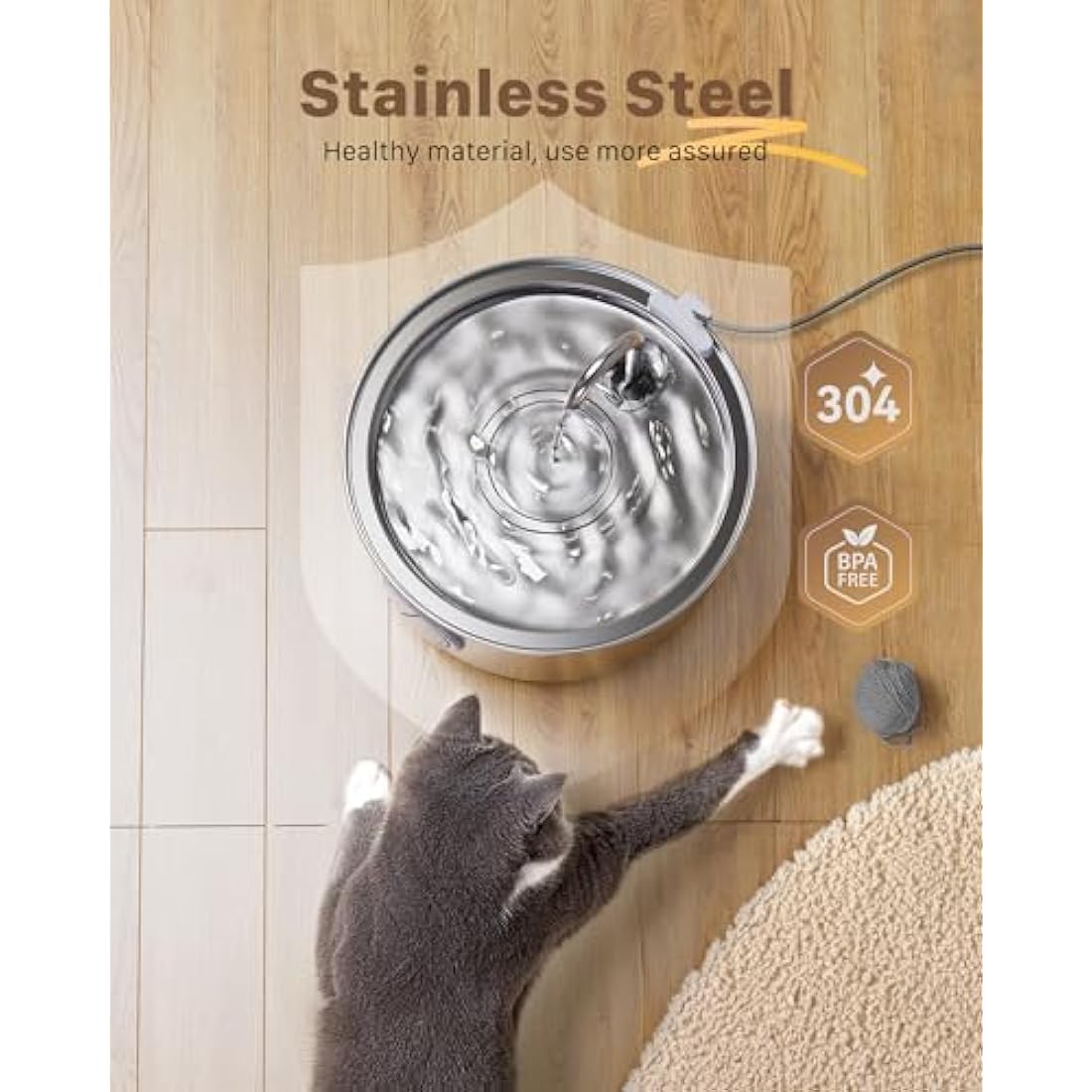 Cat Water Fountain for Drinking: Quiet Cat Water Fountain - 108oz/3.2L Cats fountain - Pet Waterer Fountains - 9 Filters - FOFNON