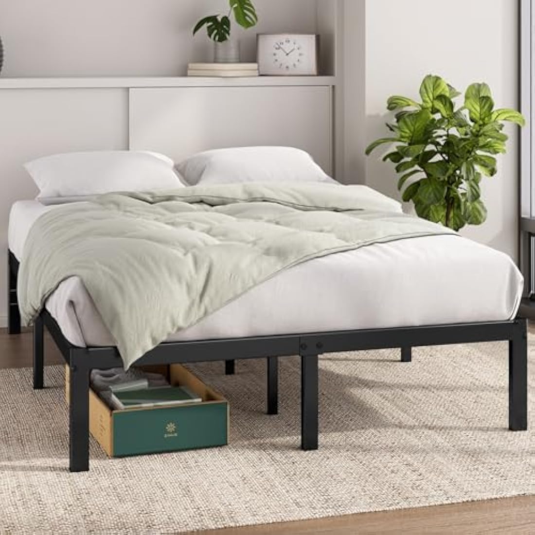 Zinus Elias King size Bed frame - Bed 150 x 200 cm - 36cm Height - Metal Bed frame with underbed storage and steel slat support - Black
