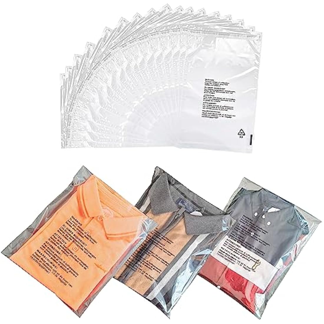 JeeJaan® 100 Pcs of T-Shirt Storage Protection 15 x 20 in Opp Mailing Bags 380 x 508 mm Polythene Bags with Safety Warning