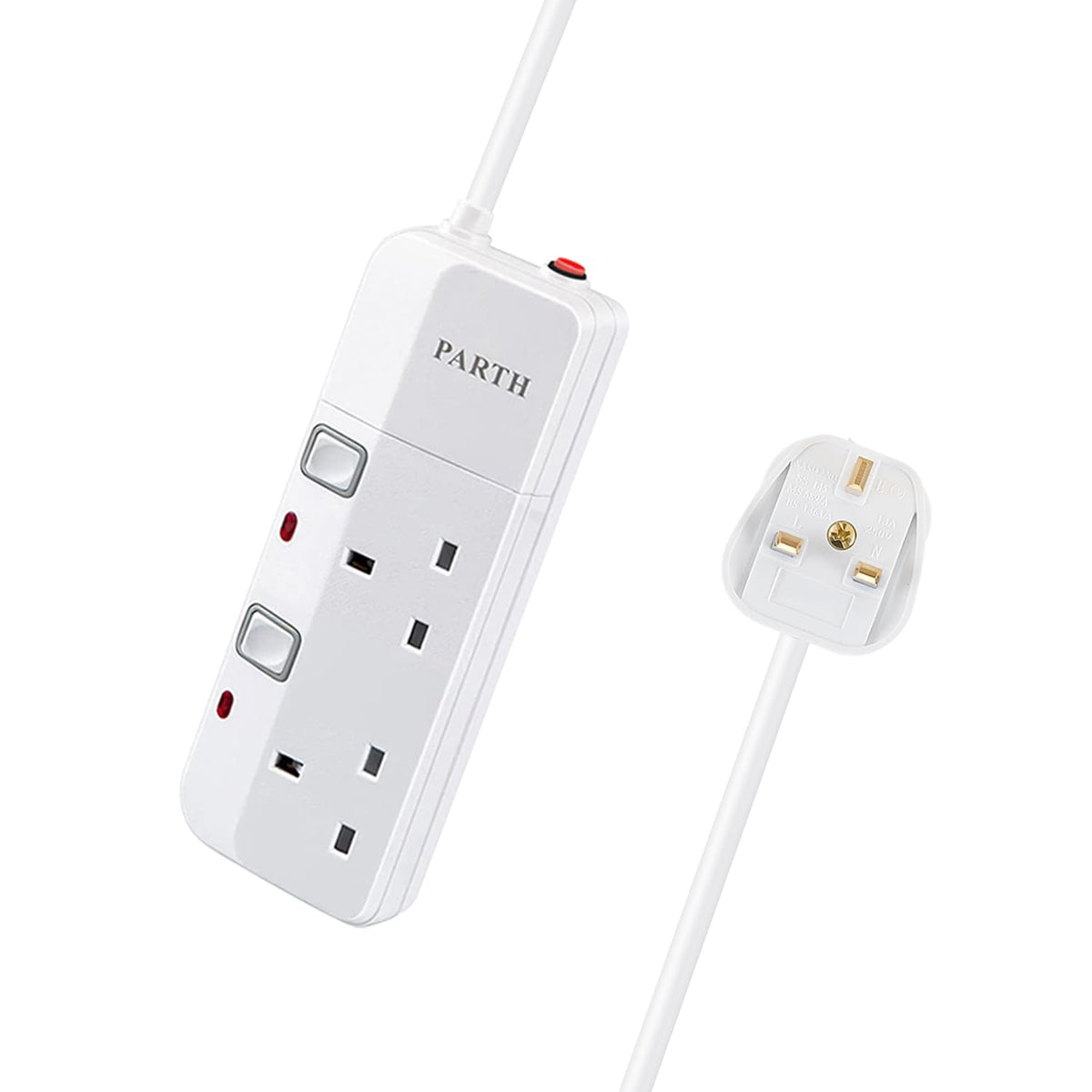 PARTH 2 Way Surge Protected Extension Lead 5m Extension Cable Double Plug Extension Socket with Switches 5 Metres Extra Long 2 Gang Wall Mountable
