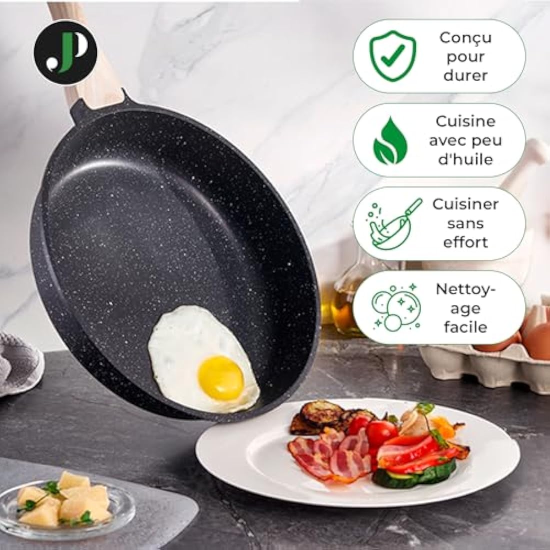 Just Perfecto pots and Pans Sets Non Stick, Induction hob pan Set, Saucepan Set, Non Stick Frying pan Set with lid Stock Pot, deep Frying pan, pots and Pans Set Granite cookware Set (21 Pcs Black)