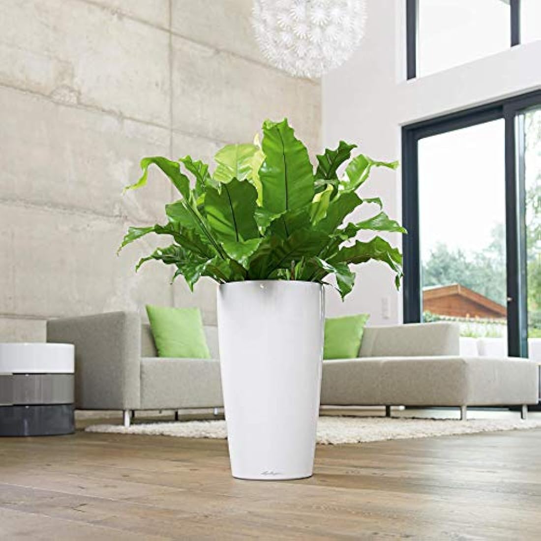 Lechuza RONDO 32 Self Watering Planter Large Plastic Indoor and Outdoor Plant Pot with Drainage Hole D32 H56 cm Charcoal Metallic