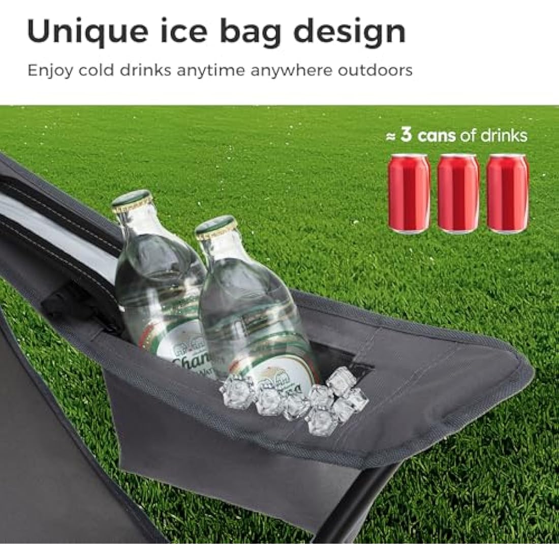 LET'S CAMP Camping Chairs 2 Pack, Set of 2 Folding Chair, Lightweight Picnic Chair with 3-Can Cooler Bag, Cup Holder,Storage Pocket, Supports 100kg (Grey)