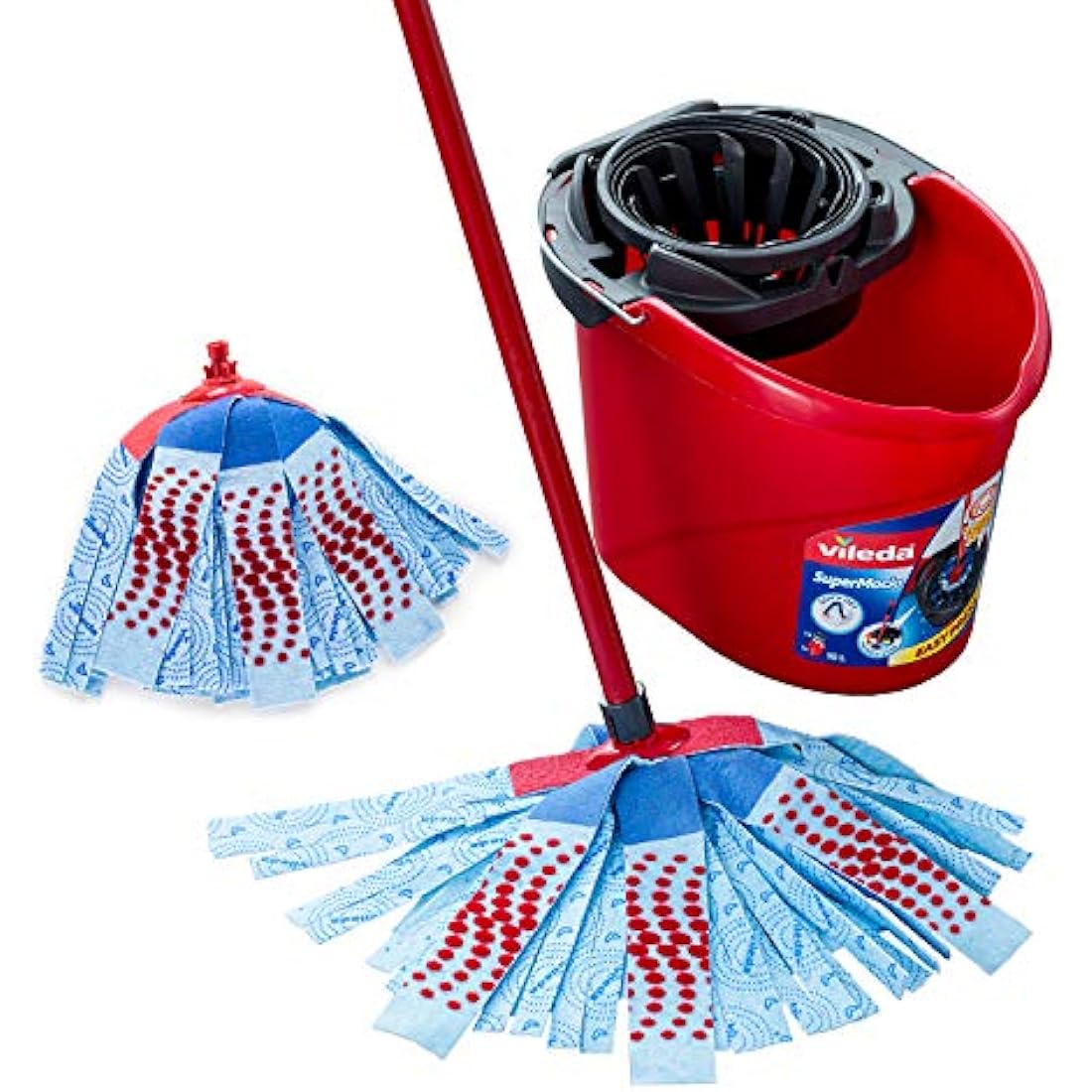 Vileda SuperMocio 3 Action XL Mop and Bucket Set with Extra Refill, Blue,Red