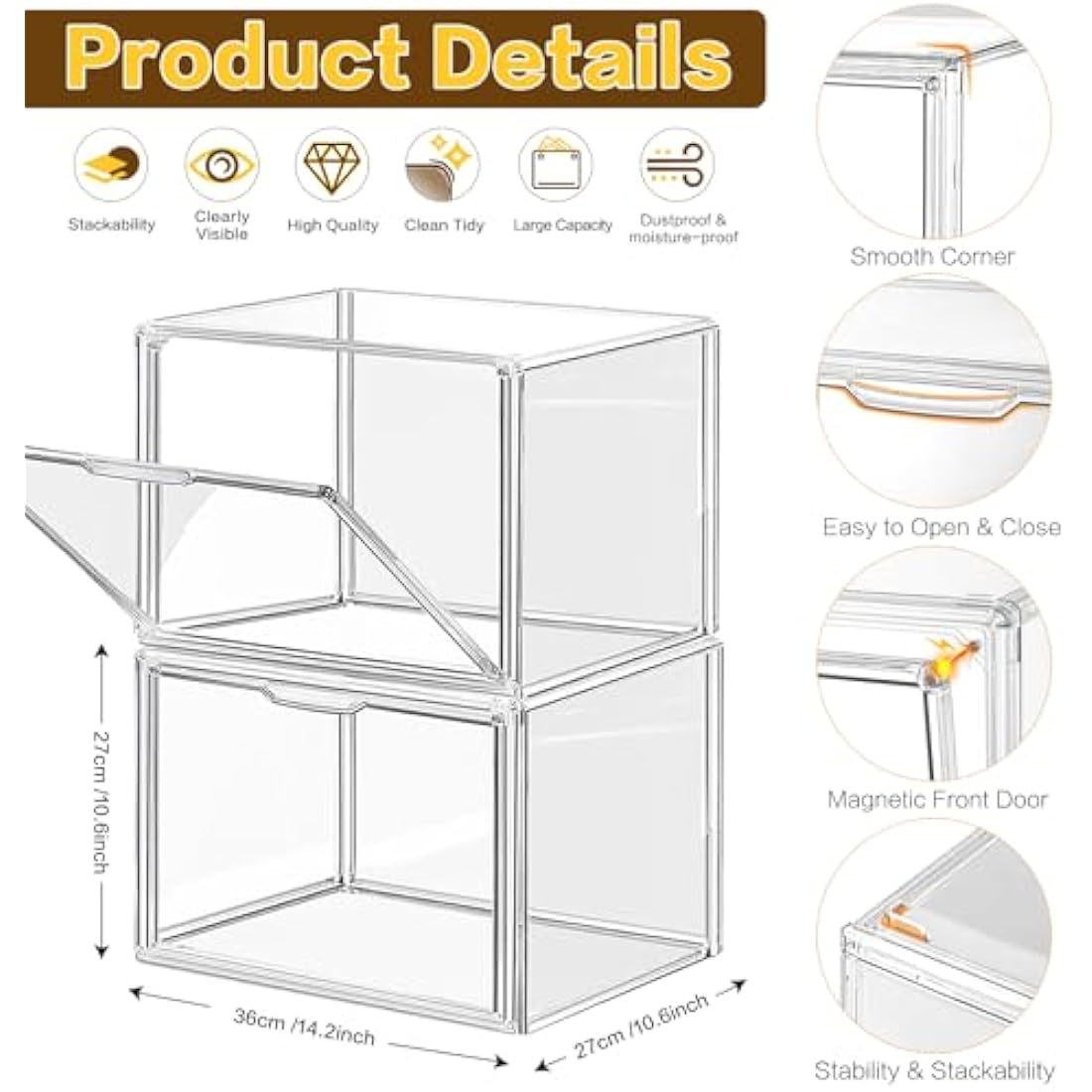 Giyiprpi 4 Packs Plastic Purse Storage Organizer for Closet, Clear Display Case for Purse and Handbag, Stackable Storage Boxes Organizer with Magnetic Door for Wallet Book Cosmetic Toys Display