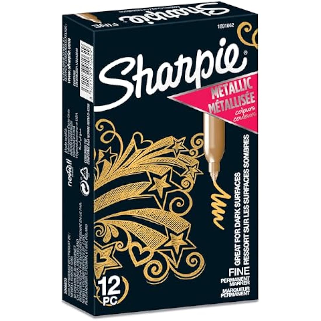Sharpie Metallic Permanent Markers | Fine Point | Gold | 12 Count