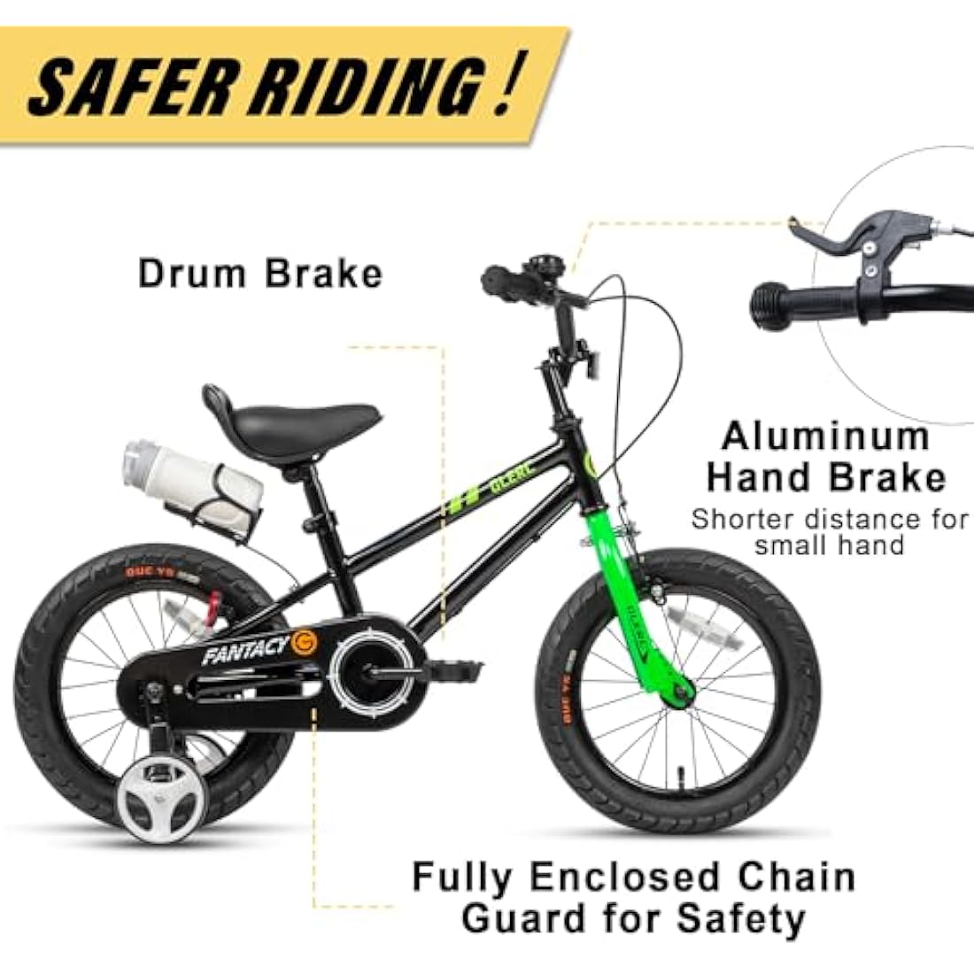 Glerc Fantacy 12 14 16 18 20 Inch Kids Bike for 2-14 Years Old Boys Girls with Water Bottle Holder & Stabilisers, Multiple Colors