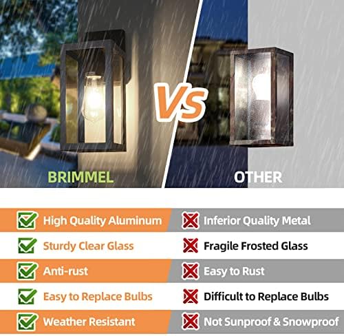 BRIMMEL Outdoor Wall Lights Black Wall Lantern Porch Light, Aluminum Exterior Wall Lanterns with Clear Glass Shade Anti-Rust Outdoor Wall Sconce Light Fixture, Matte Black, 2 Packs