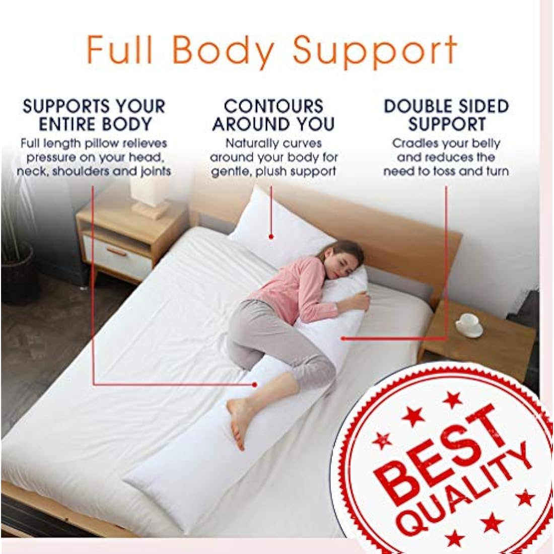 Linen Empire Premium L-Shape Pregnancy Pillow Orthopaedic Hollow Fibre Filling Maternity Body Pillow| Back, Neck & Leg Pain Relief |Side Sleeper Pillow Only