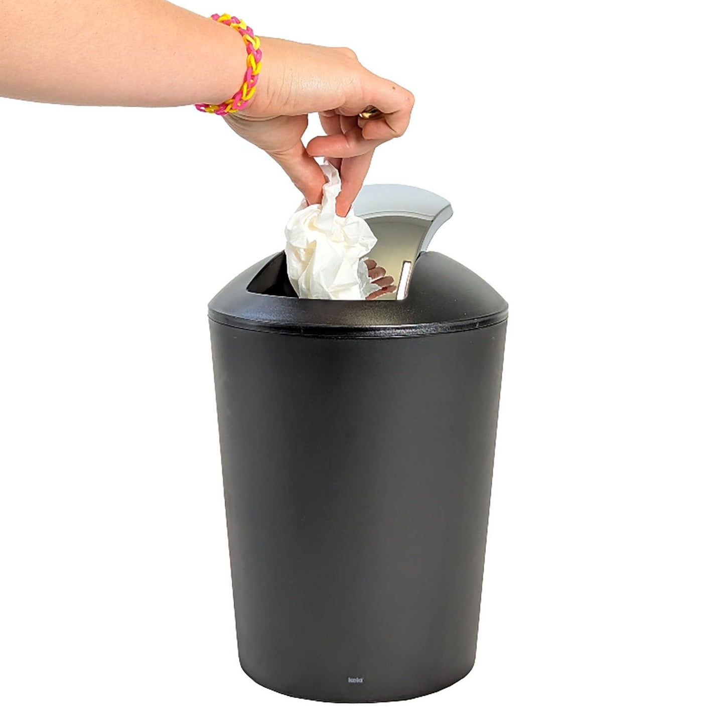 kela swing lid bin black, cosmetic bin 5l with swing lid, plastic, MARTA, waste bin bathroom black matt