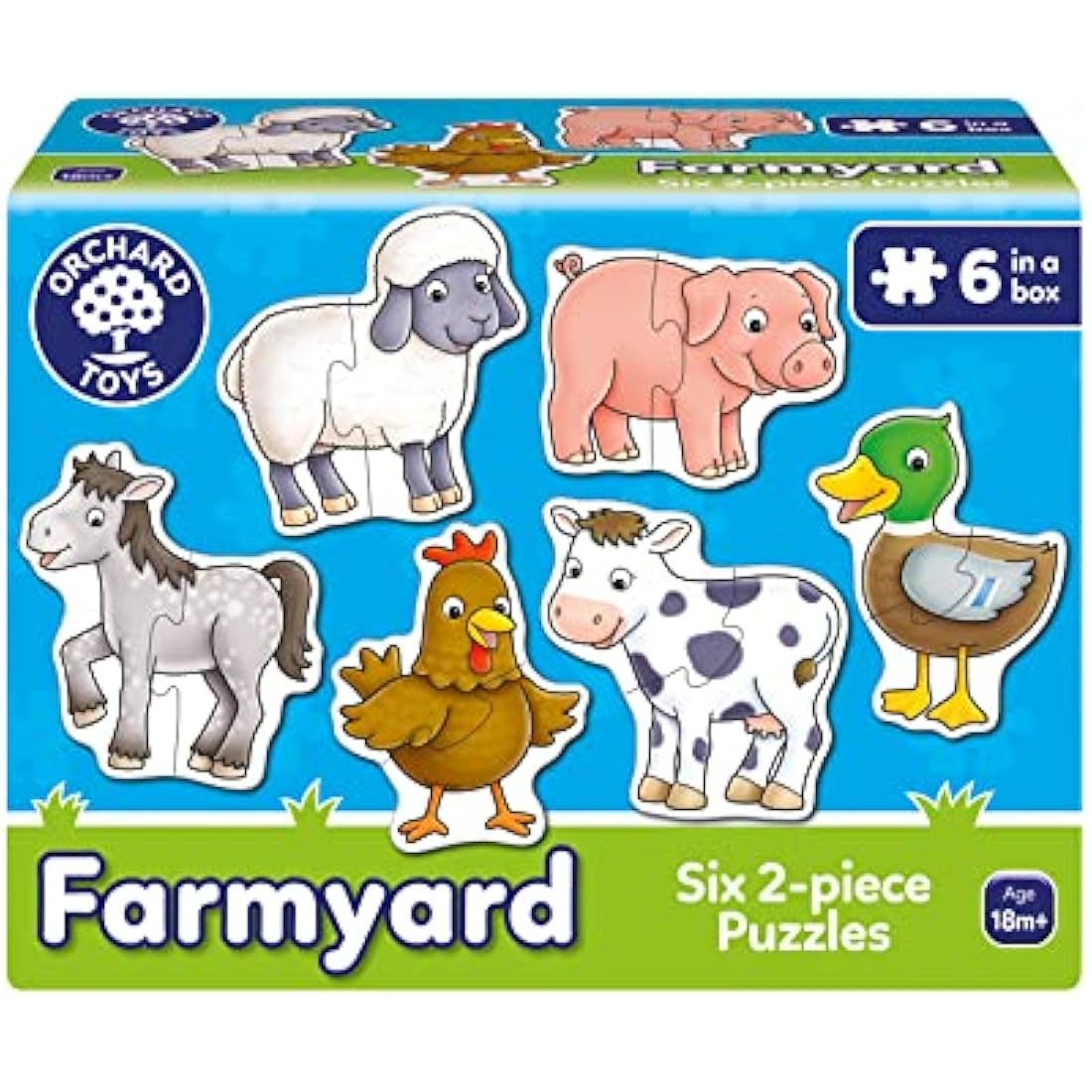 Orchard Toys Farmyard Jigsaw Puzzles, Six Puzzles in a box, 2-Piece Puzzles For Toddlers Ages 18mths +, First Puzzle, Develops Hand-Eye Coordination