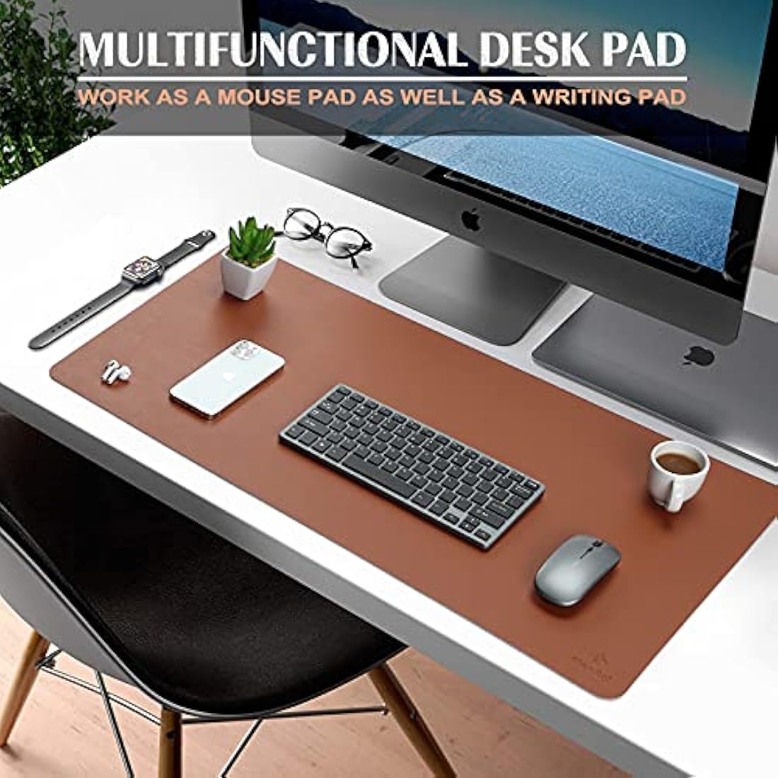 K KNODEL Large Office Leather Desk Mat, Mouse and Keyboard Pad, Computer and Laptop Mat, Desktop Protector and Cover, Writing Pad and Blotter (80x40cm, Brown)
