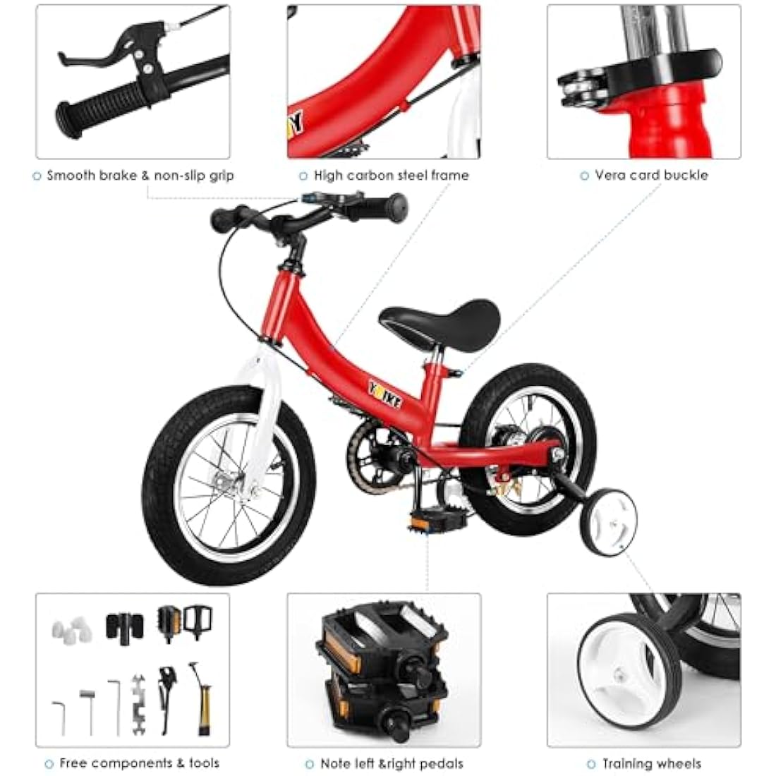 YBIKE Balance Bike 2 in 1,The Dual Use of a kids' Balance Bikes and Kids Bike, for 2 3 4 5 6 7 Years Old -12 14 16 Inches with Training Theory, Brake, Pedal