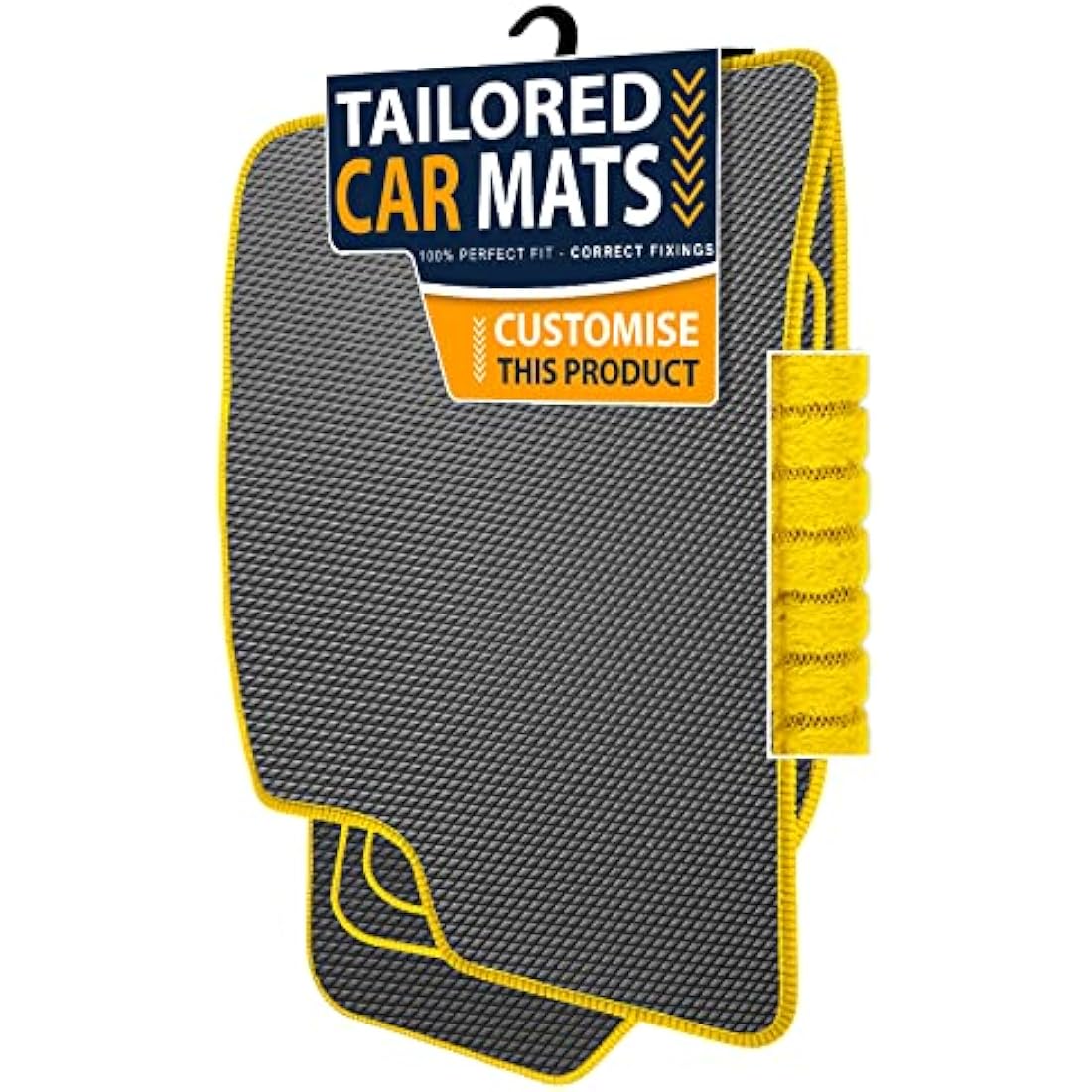Rubber Car Mats FOR Ford Fiesta MK8 2017+ Luxury Diamond Rubber - Yellow Ribbed Trim [DIAMRUB-2184]