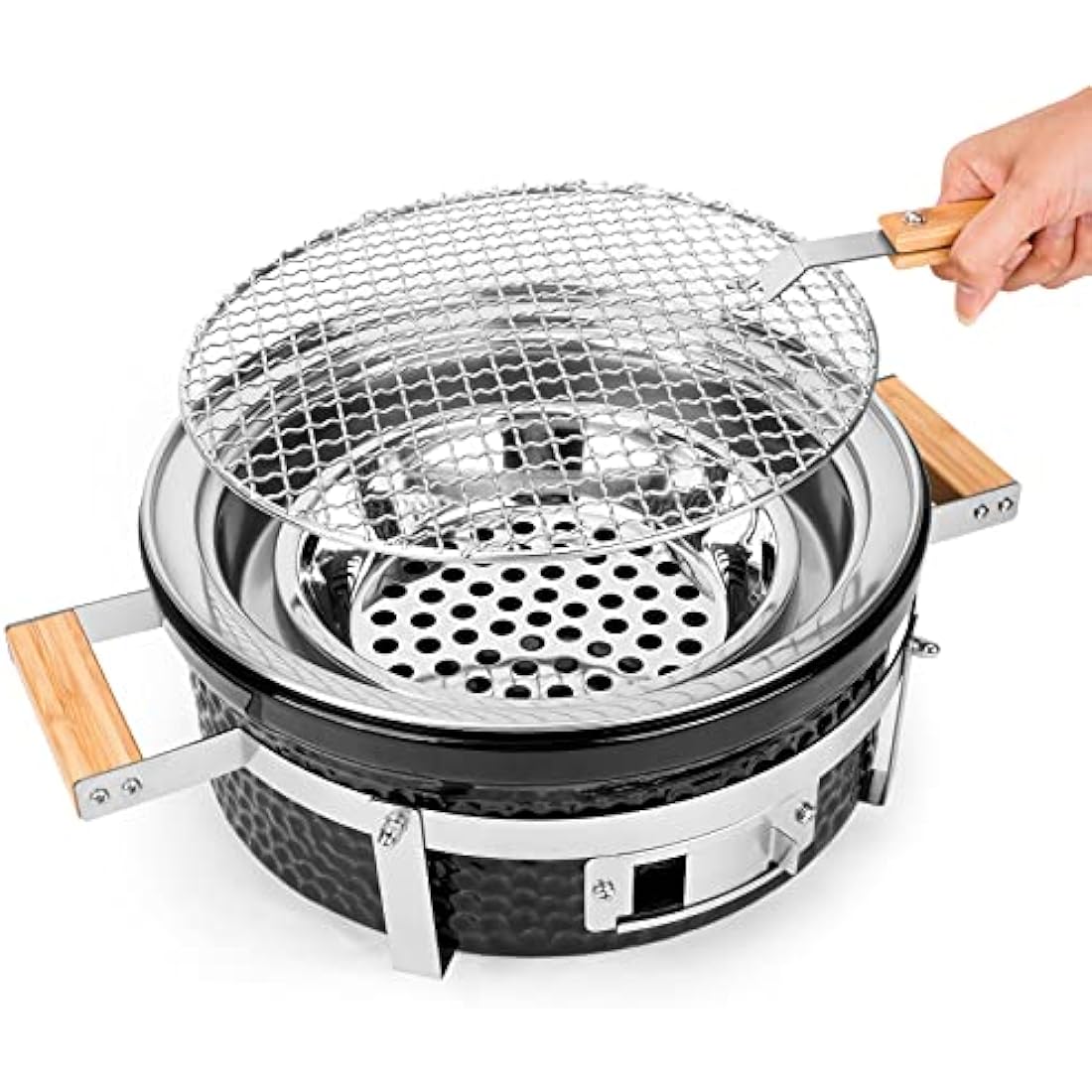 Onlyfire Round Tabletop Ceramic Clay Stove Portable BBQ Charcoal Grill,Portable Tabletop Grill for Outdoor,Indoor Cooking,Outdoor Camping and Garden