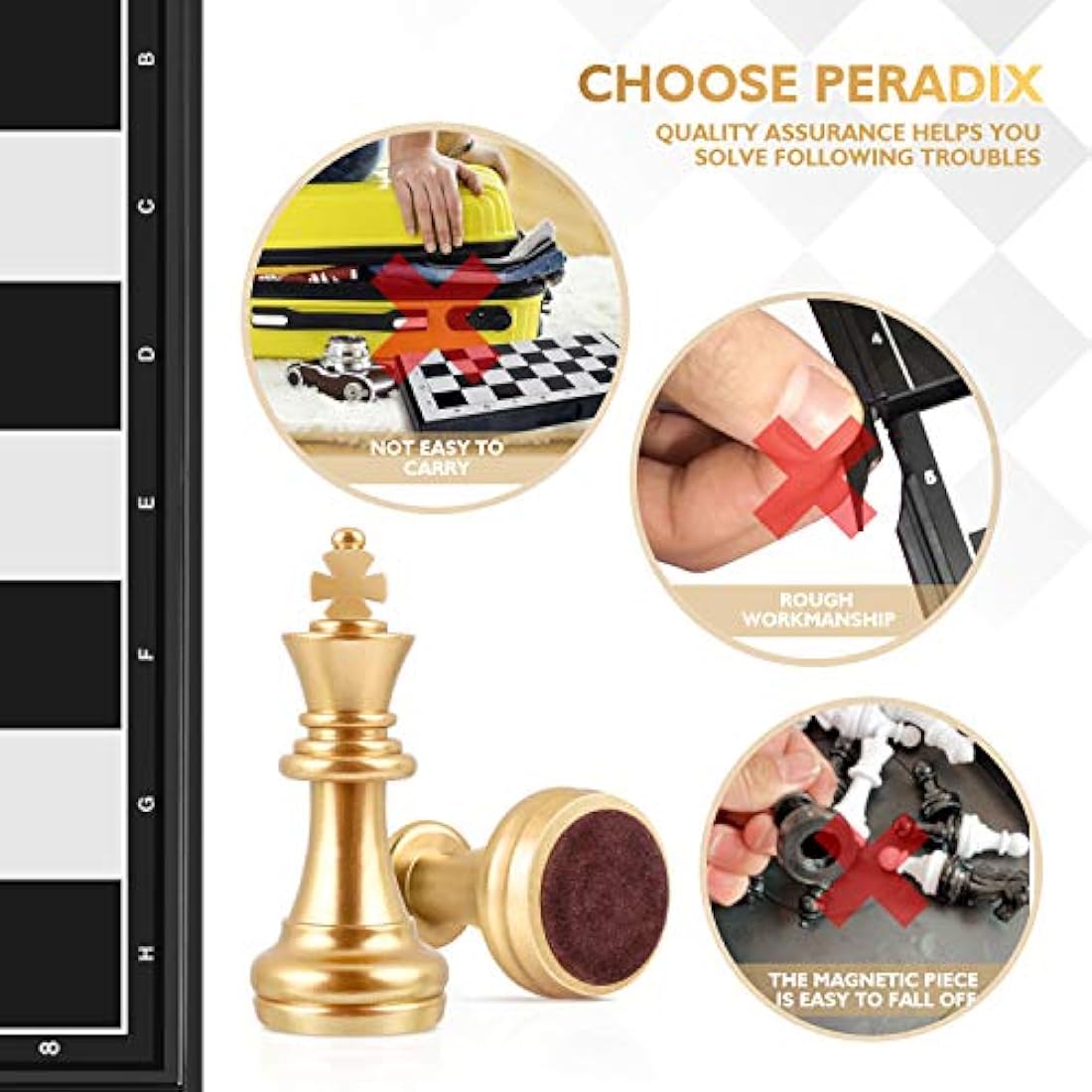 Peradix Travel Chess Board Set - Magnetic Chess Pieces, Portable/Foldable Board, Educational Toys for Kids/Adults, Traditional Game Gift, 2 Players, Ages 7+