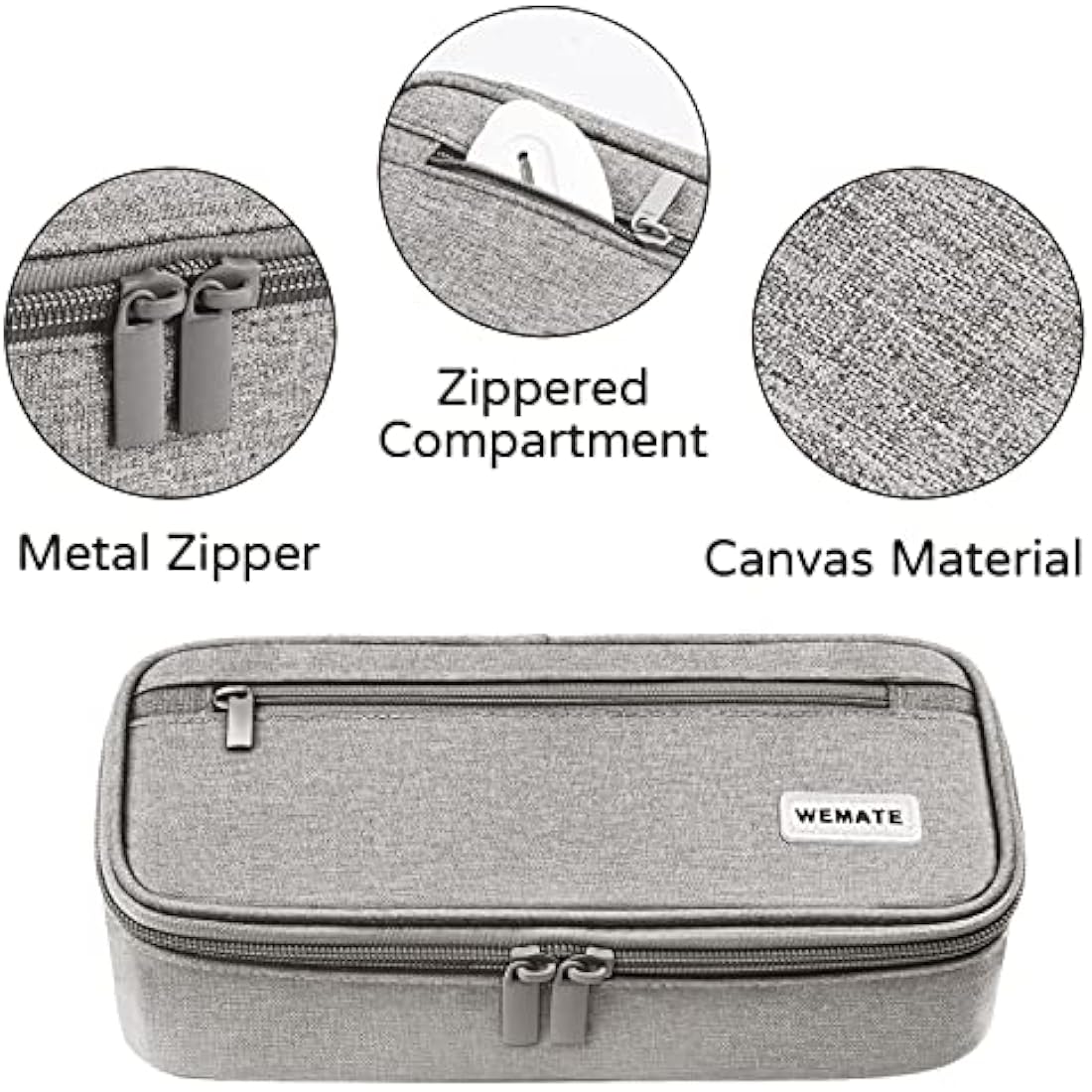 WEMATE Large Pencil Case Aesthetic,Big Capacity Canvas Pencil Pouch with Zipper, Pencil Case for Women & Men, Marker Pen Case,Portable Stationery Pencil Bag for Office Light Grey