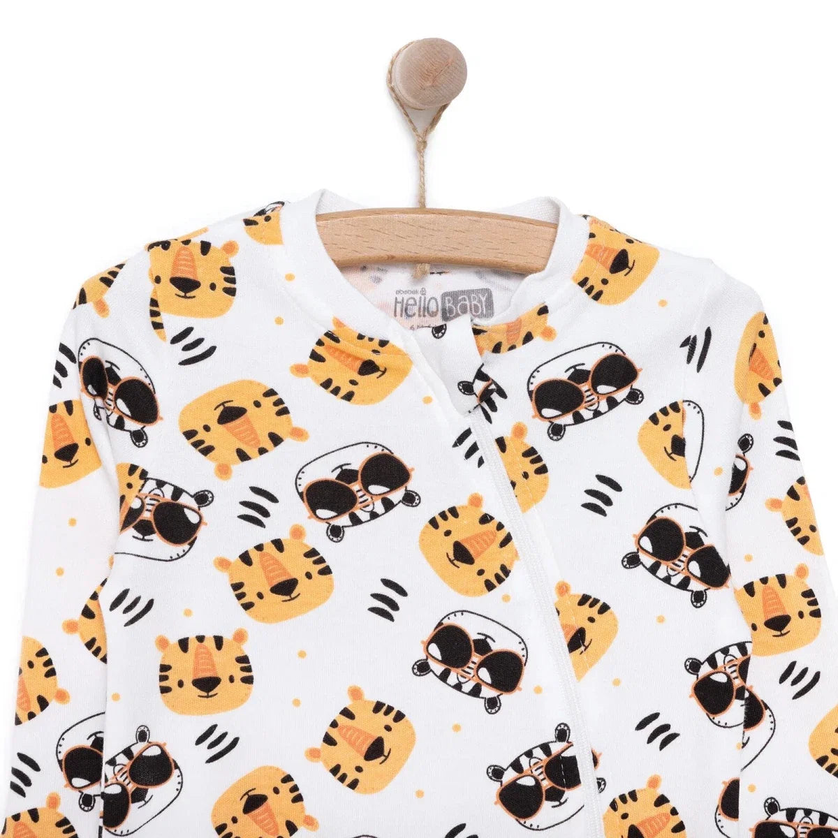 HelloBaby Boys Romper Zip-up Crew Neck Long Leg Long Sleeve - Ecru