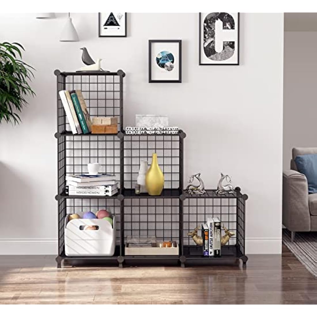 AWTATOS Cube Storage Unit, 6 Cube Wire Storage Shelves, Multifunctional DIY bookcases and Shelving Units Perfect for Office/Livingroom/kitchen/Bathroom, Black USCIH06BE