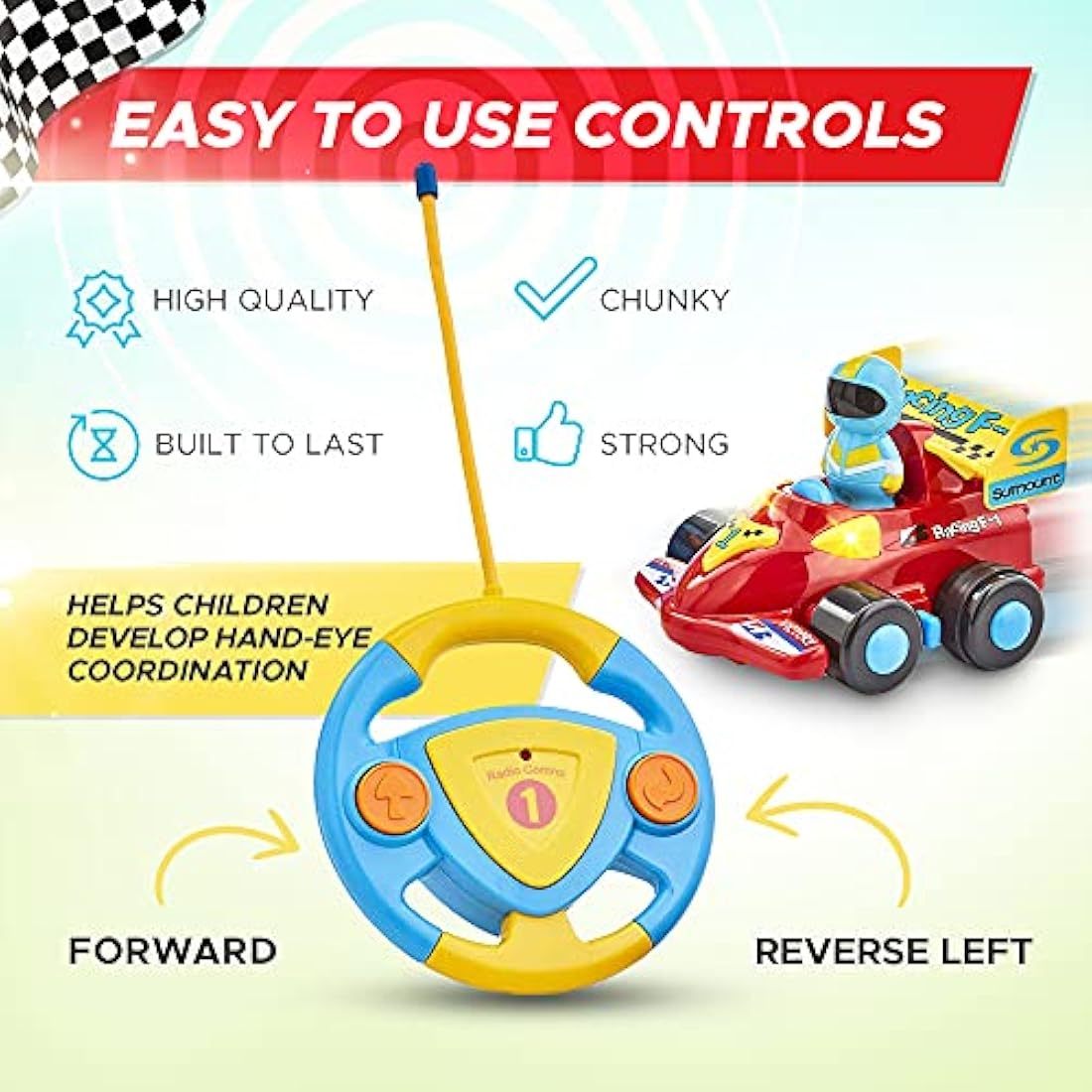 Tippi My First F1 Remote Control Car For 1, 2, 3 Year Olds - Car Toy for Toddler Boys or Girls - For Kids Age 1-3, Suitable for Children Age 18 Months +