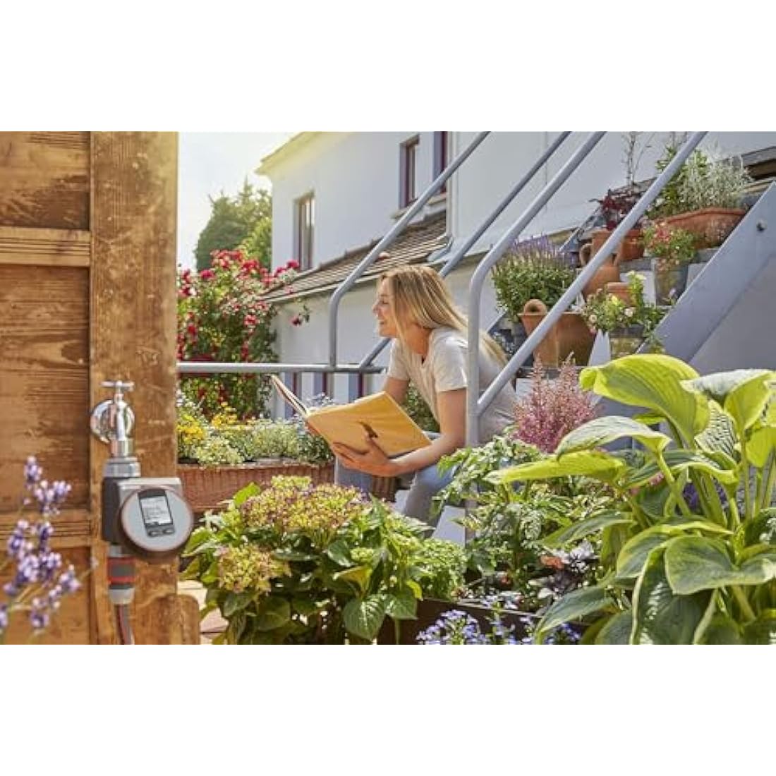 GARDENA Flex irrigation controller for quick automatic irrigation for the terrace and balcony, easy to use, Water Now function, Color Black/Grey/Orange 1890-20