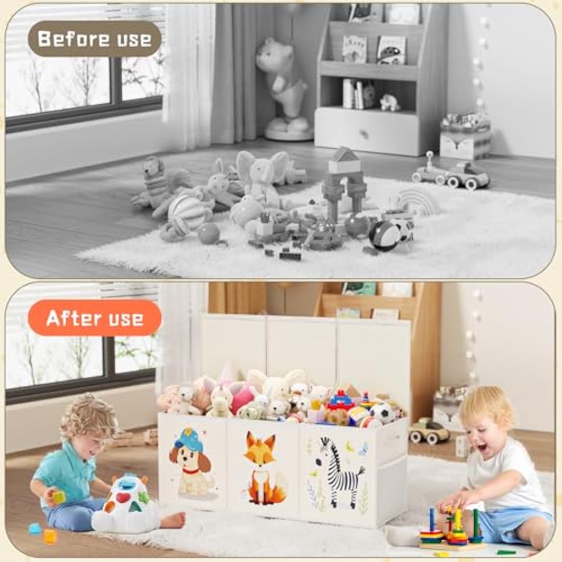 Restorgan Extra Large Toy Box Storage – Collapsible Sturdy Toy Storage Organizer with Lids, Cute Toy Chest Organizer for Boys Girls, Large Kids Toy box Bins for Playroom, Bedroom, Nursery (Beige)