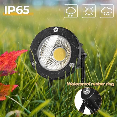Milpoel COB LED Clip on Spot Lights, 7W, 3M Cord, IP65 Waterproof, for Indoor/Outdoor Pathway, Deck, Lawn, Patio, Walkway, Billboard (White Light, 2 Pack)