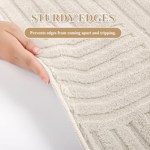 Enyhom Rugs Living Room 160 x 230 cm, Cream Fluffy Area Rugs for Bedroom Washable Anti Slip Modern Floor Carpets Mat Non Shedding Thick Pile Beside