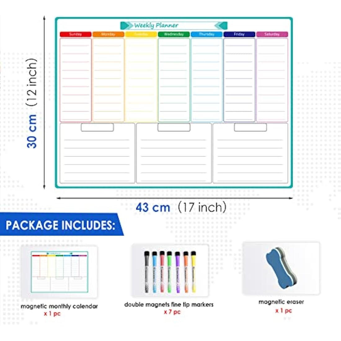 KTRIO Weekly Planner Whiteboard A3 Magnetic Whiteboard for Fridge Dry Wipe Meal Planner Memo Board Weekly Family Planner Reminder Board for Task Planning or Event Reminder