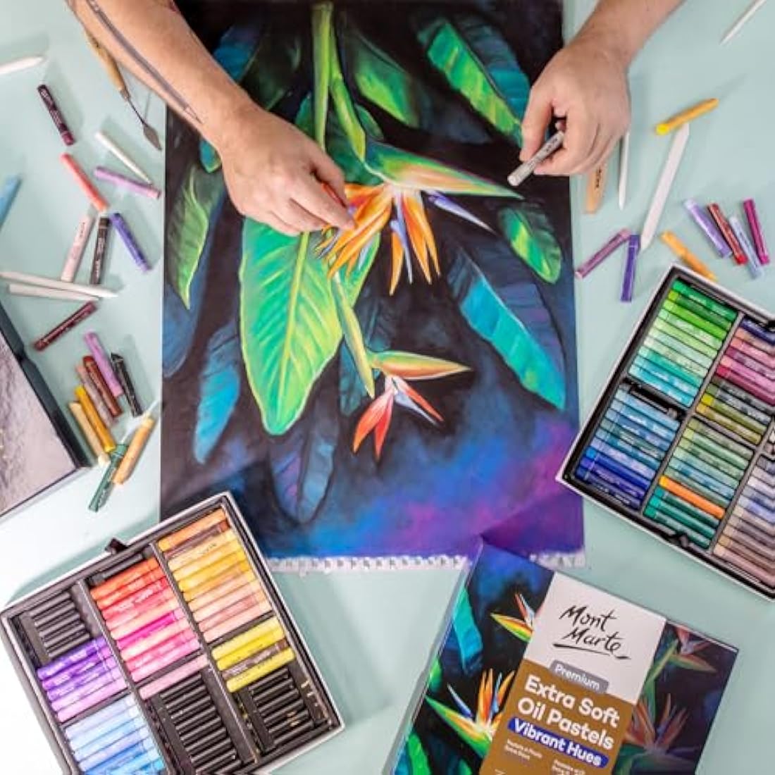 MONT MARTE Extra Soft Oil Pastels 52pc, Assorted Bright Colours, Vibrant and Buttery, Versatile Art Pastels for Blending, Layering & Shading, Ideal for Art, Craft, Colouring and Sketching