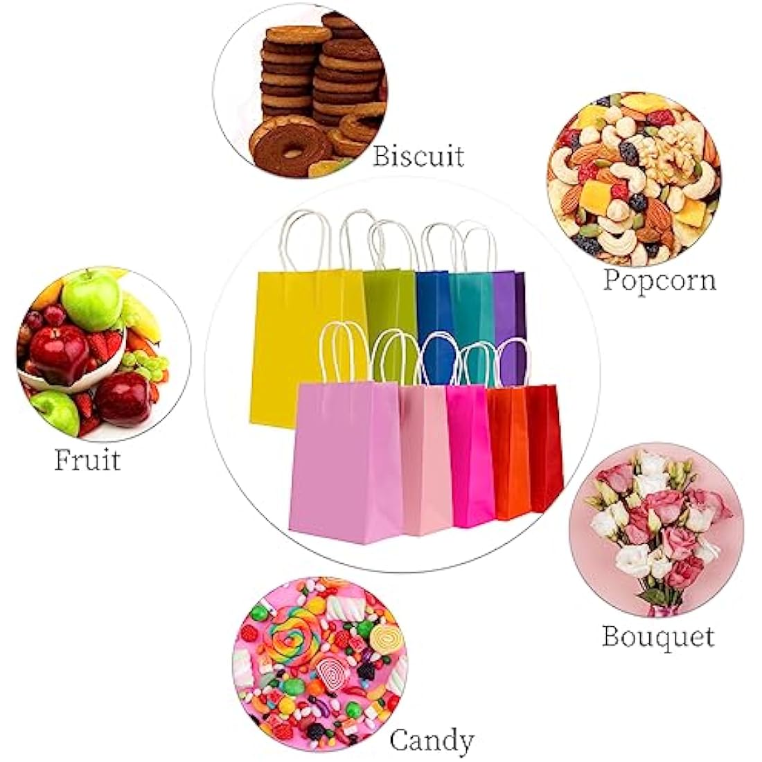 30 Pcs Paper Party Bags 10 Colors Present Bags Kraft Paper Bags with Handles, Party Present Bags Thick Kraft Bags for Kids, Present, Candy, Cookie, Celebrations, Baby Shower, Birthday(21 x 15 x 8 cm)