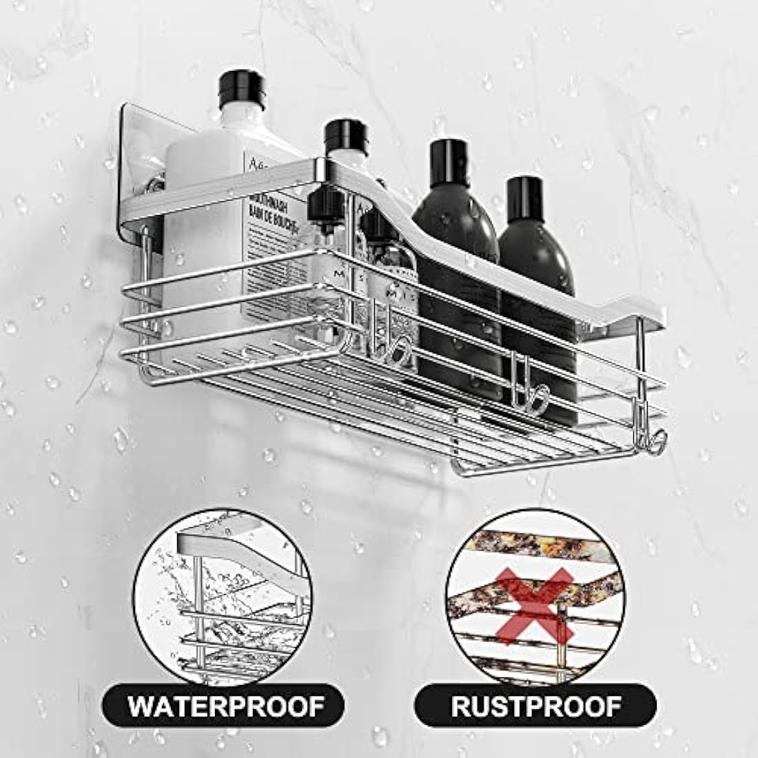 Orimade Shower Caddy No Drilling Stainless Steel Adhesive Shower Shelf for Shampoo Conditioner,Rustproof, 2 Pack (Silver)