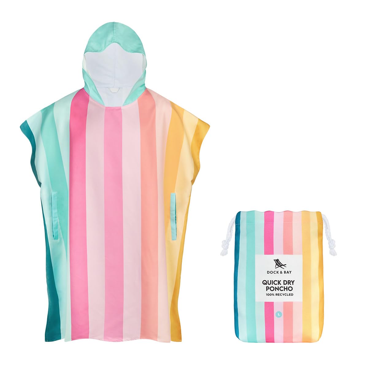 Dock & Bay Adult Beach Poncho - Hooded Towel with Deep Pockets - for Beach & Pool - Super Absorbent, Quick Dry - Coastal Candy, Large (105x80cm,