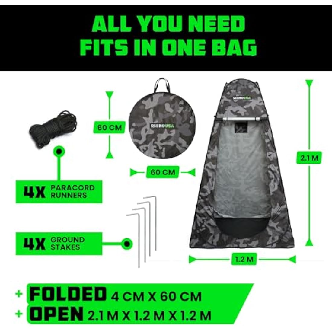 Rhino USA Portable Pop Up Privacy Changing Tent - Ultimate Outdoor Camping Shower, Camp Toilet Tent, Rain Shelter for Beach and Camping - Lightweight and Sturdy, Instant Setup While On-The-Go