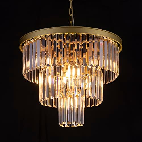 Wellmet 20 inch Gold Crystal Chandelier, 3-Tier Contemporary Modern Bathroom Chandeliers, 7-Light Adjustable Hanging Round Ceiling Light for Bedroom, Entryway, Dining Room, Girls Room, Foyer