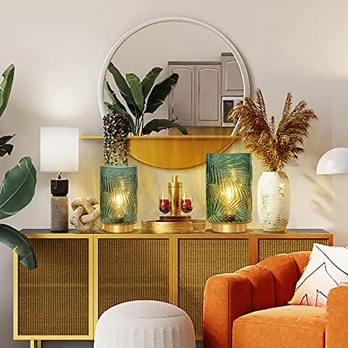 L-Green Battery Operated Table Lamp with Timer - Decorative Cordless Night Light for Home Décor - Table Centerpiece for Living Room/Bedroom/Tabletop/Entryway