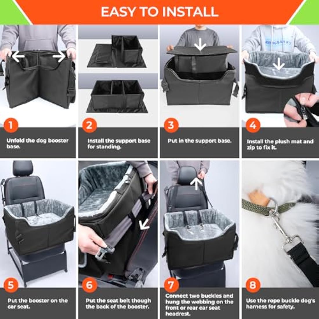 Babenest Dog Booster Car Seat, Extra Stable Pet Booster for Small to Medium-Sized Dogs Cats with Safety Leash, Washable Puppy Travel Car Seat Protector with Storage Pocket for Back Front Seat(M Black）