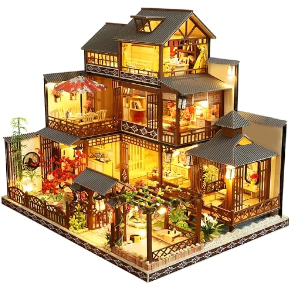 Spilay Diy Miniature House Kit, Mini Handmade Doll House with LED & Dust Cover & Music Box, 1:24 Scale Creative Handmade Craft Gift for Adults & Teens (Age 14+) - Japanese Yaquan Courtyard P006
